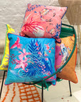 Koi watercolour art Cushion 'Golden pool' double sided design with fish illustration, made from Vegan friendly Suede
