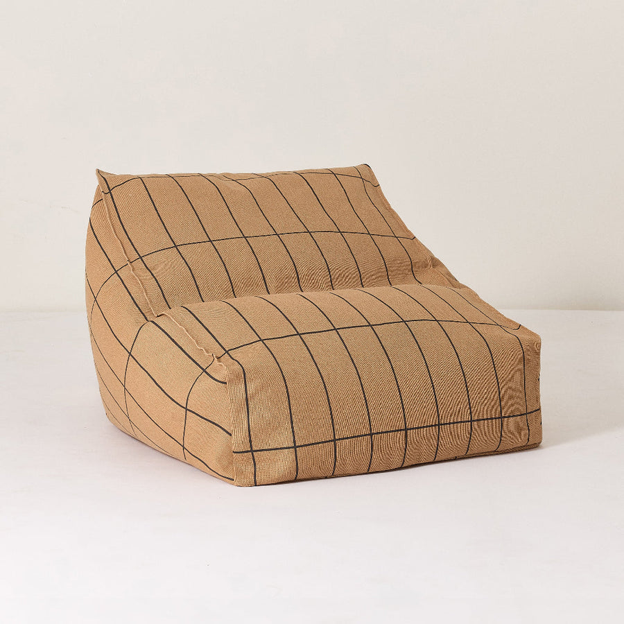 Nobodinoz Vibes armchair beanbag, premium lightweight cotton cover, stylish brown black grid pattern, cozy and trendy lounge chair by Ella James at brixbailey.com