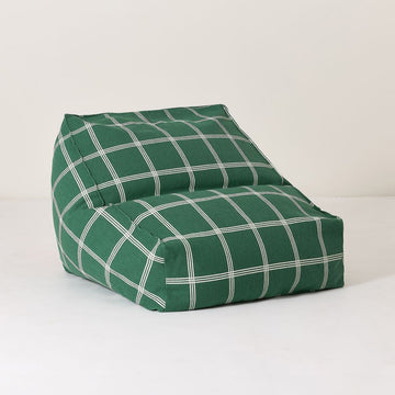 Premium Vibes Armchair Beanbag, stylish green white windowpane design, soft cotton cover, lightweight and comfortable by Ella James at brixbailey.com