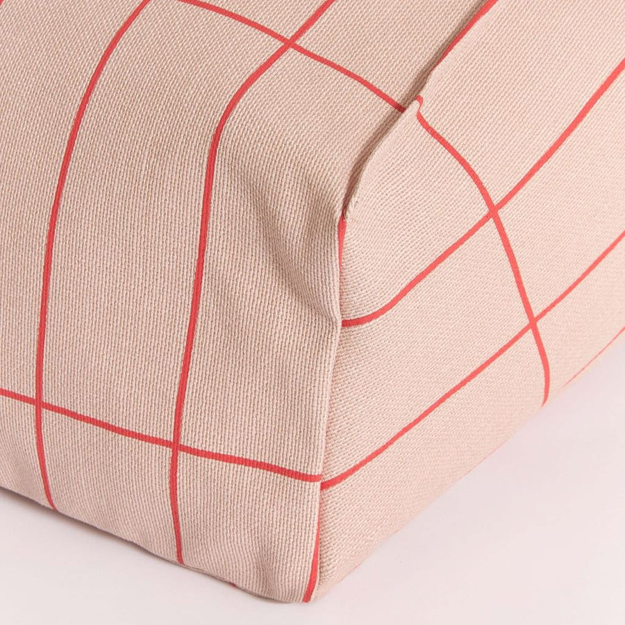Luxury Vibes armchair beanbag, stylish pink red grid design, premium soft cotton cover, lightweight and comfortable by Ella James at brixbailey.com