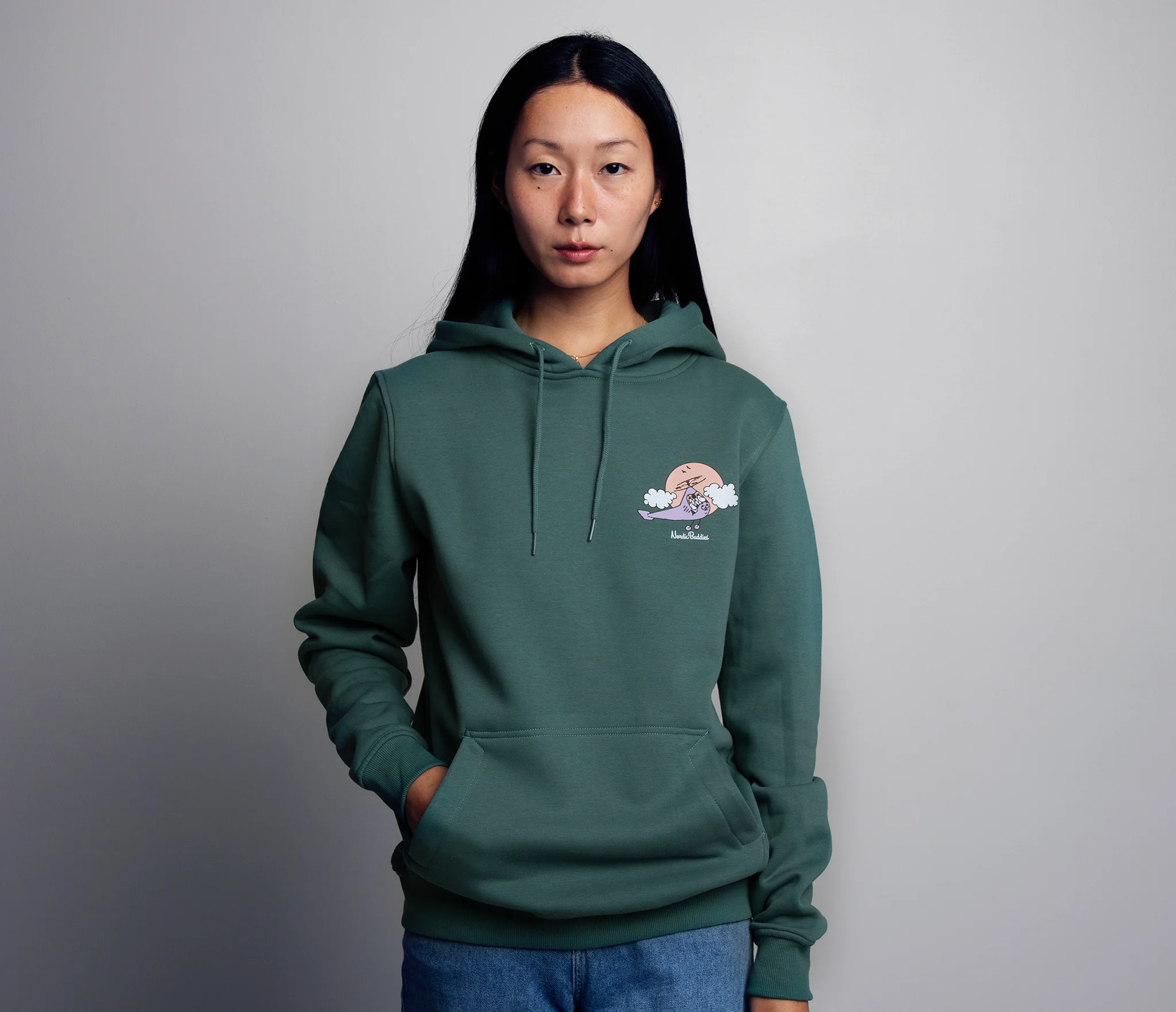 Organic Premium Green Hoodie with Moominhouse Print