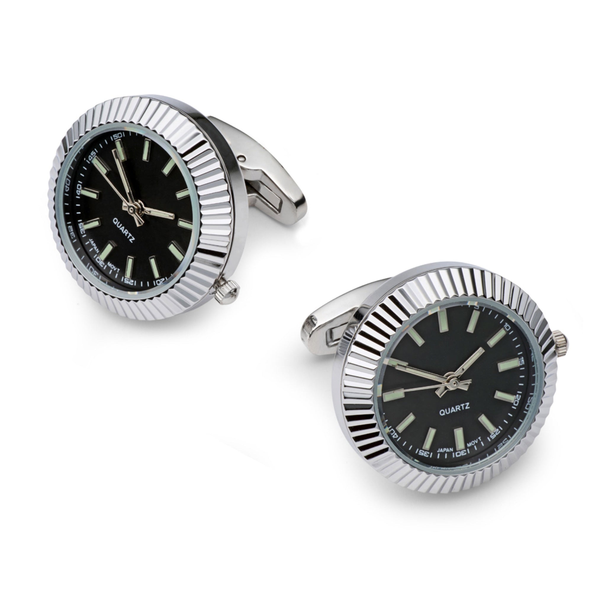 Working Watch Cufflinks in Silver and Black