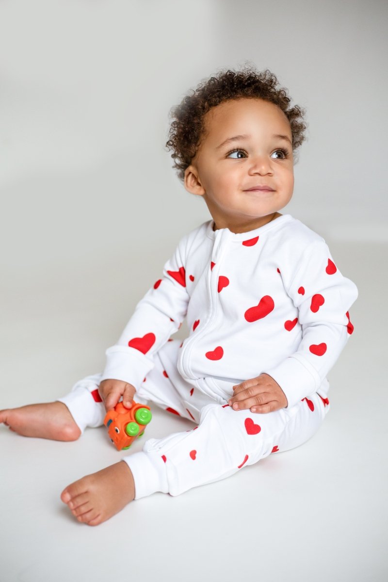 Love Heart Bamboo &amp; Organic Cotton Zip Sleepsuit One Piece