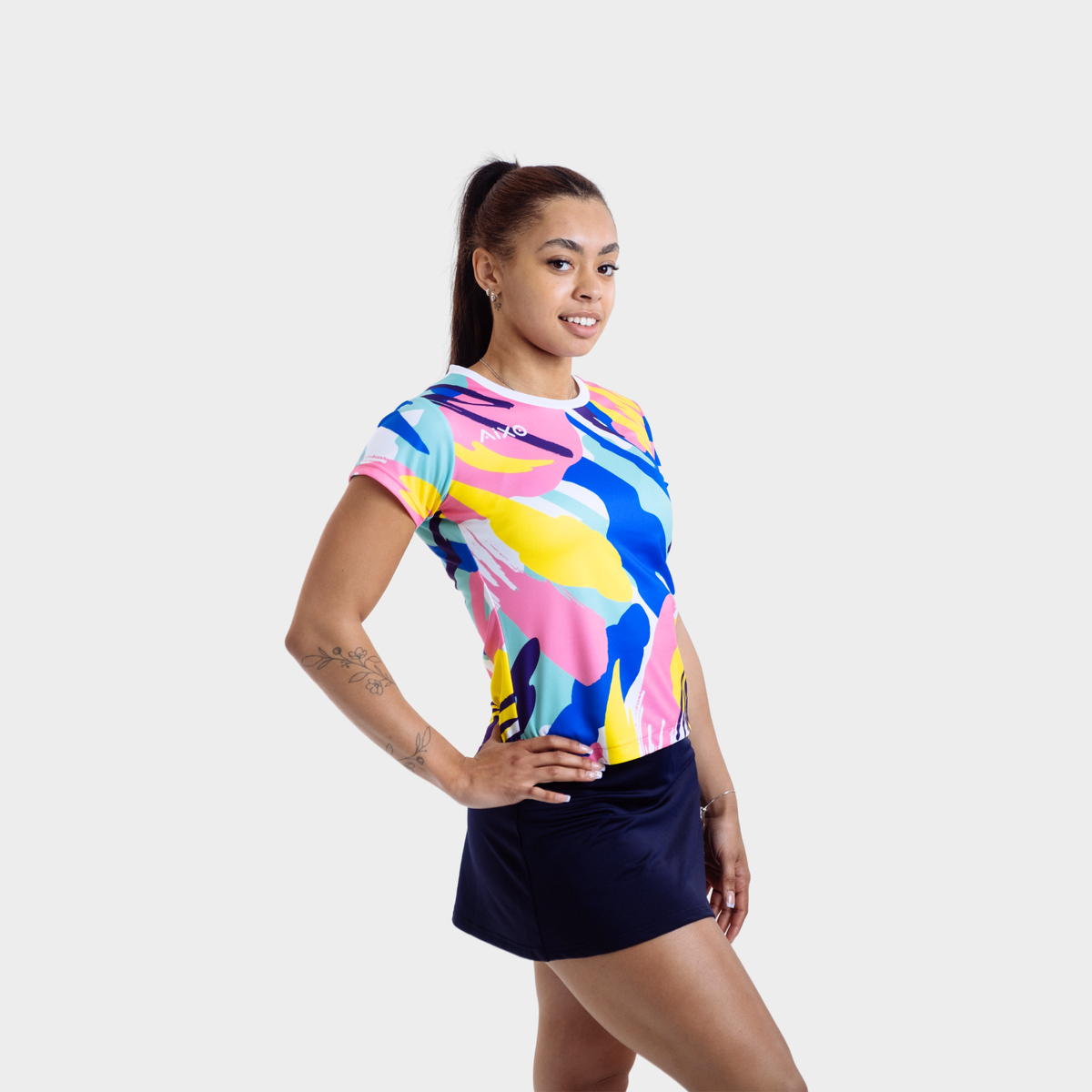 Aixo Abstract Womens Top Multicolour Dark