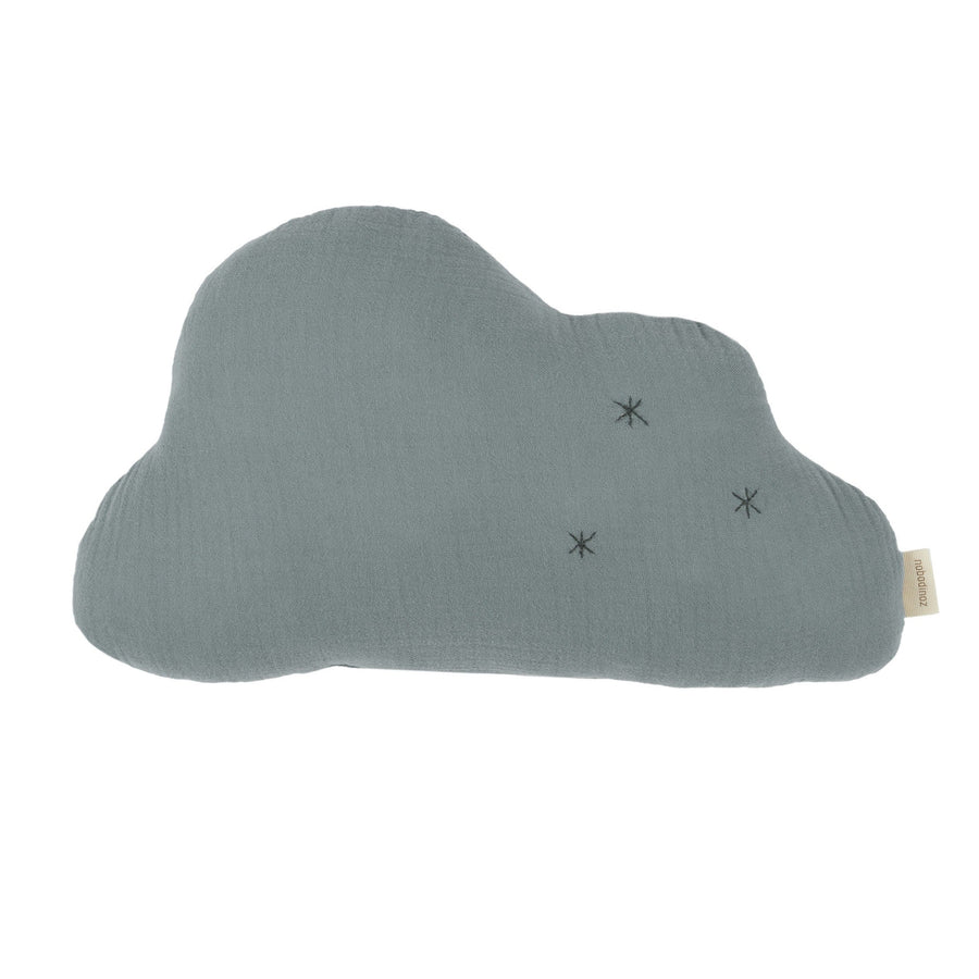 Luxury Wabi-Sabi cloud cushion, hand-dyed azure organic cotton, embroidered premium nursery decor by Ella James at brixbailey.com