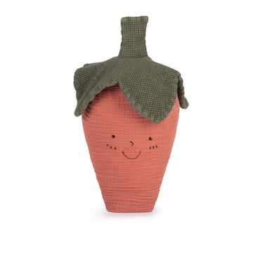 Luxury handcrafted Wabi-Sabi strawberry cushion, soft and fun, coordinates with Blossom Rosewood and Vetiver Flower bedding by Ella James at brixbailey.com