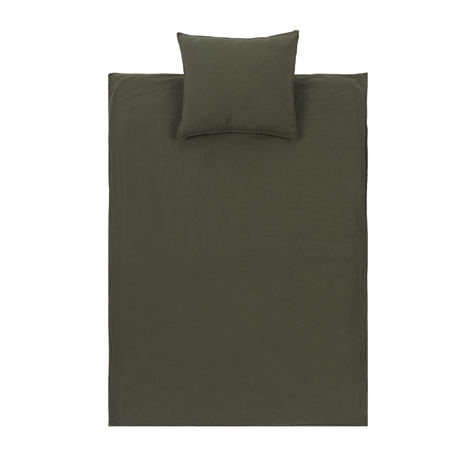 Wabi-Sabi washed organic cotton duvet cover set with pillowcase, luxury Vetiver bed linen, premium textured poplin, Nobodinoz by Ella James at brixbailey.com