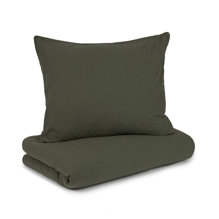 Luxury Wabi-Sabi washed organic cotton duvet cover set with pillowcase, Vetiver, premium textured poplin, made in Spain by Ella James at brixbailey.com