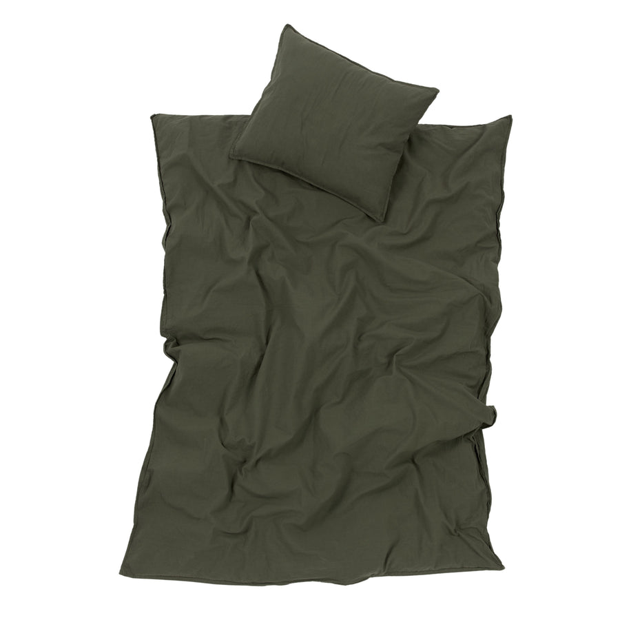 Luxury Wabi-Sabi washed organic cotton duvet cover set with pillowcase, Vetiver, premium textured poplin, made in Spain by Ella James at brixbailey.com