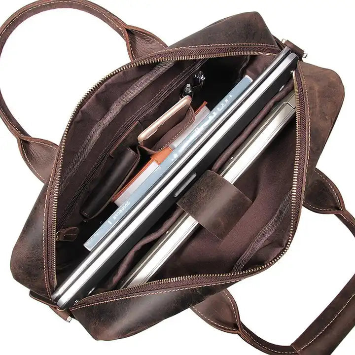 Premium Welch Vintage Leather Briefcase, Luxury Crazy Horse Leather Messenger Bag for Laptops up to 15 Inches by Steel Horse Leather at brixbailey.com