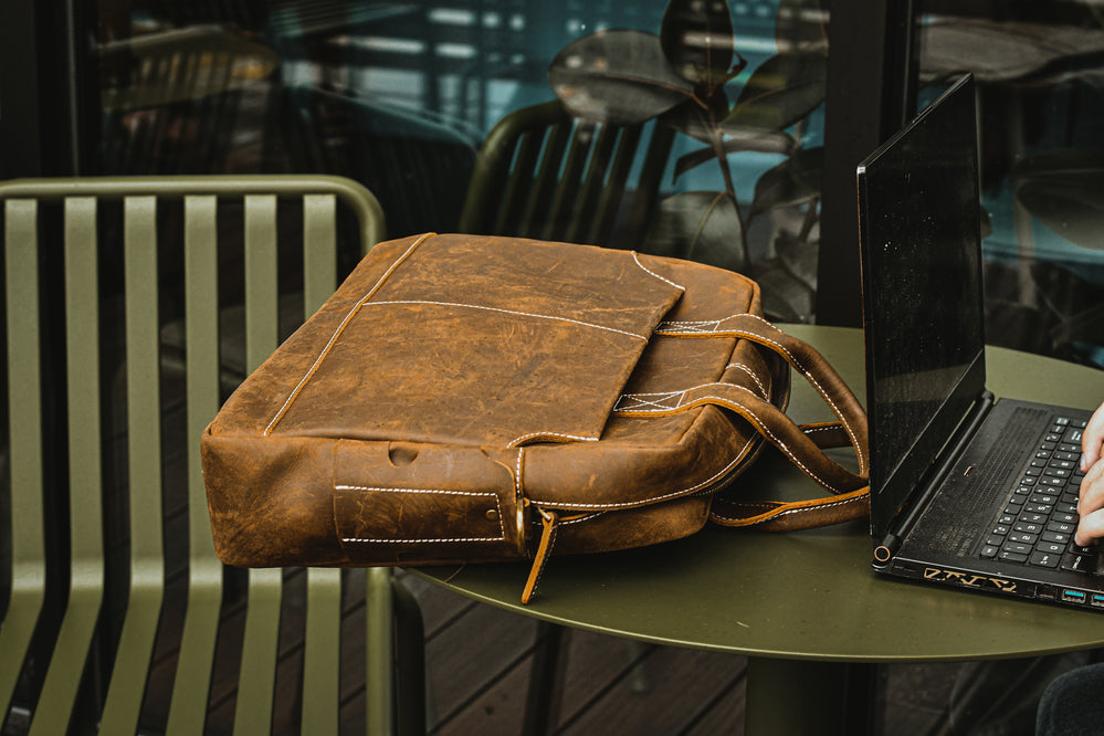 Premium Welch Briefcase, luxury vintage leather messenger bag for laptop up to 14 inches, stylish and durable high-quality crazy horse leather by Steel Horse Leather at brixbailey.com