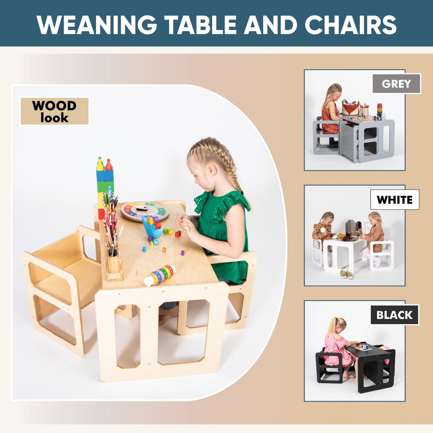 Montessori Weaning Table and Chair Set with Two Chairs