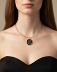 Dance of Stamens Necklace Midi, Gold Plated Hollow Bezel with Black Spinel