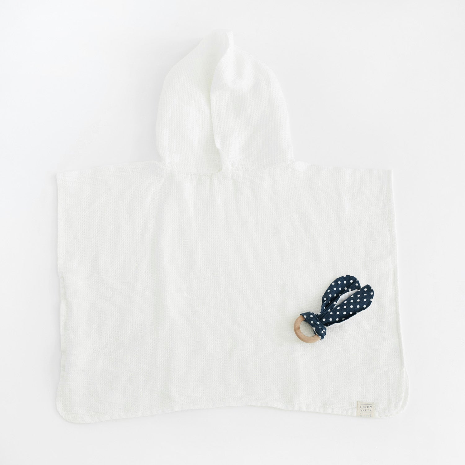 Linen Fine Waffle Poncho for Kids White