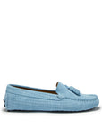 Women's Tasselled Driving Loafers, blue embossed suede