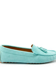 Women's Tasselled Driving Loafers, aqua suede