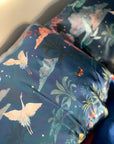 Blue Silk Pillowcase in hand painted 'Wonderous' print, Standard size Oxford Pillowcase