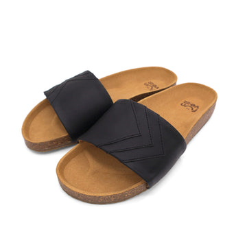 Premium black vegan sandals YIN, comfortable strap, slip-resistant sole, timeless style, fair European-made by Fünve at brixbailey.com