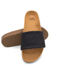 Premium black vegan sandals YIN, comfortable strap, soft anatomical footbed, slip-resistant sole, timeless capsule wardrobe staple by Fünve at brixbailey.com