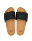 Premium black vegan sandals YIN, comfortable strap, soft footbed, slip-resistant sole, timeless capsule wardrobe essential by Fünve at brixbailey.com