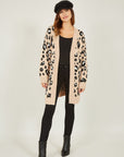 Yumi Beige Animal Intarsia Long Cardigan