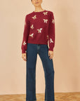 Yumi Burgundy Sequin All Over Applique Bow Knitted Jumper