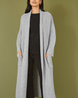 Yumi Grey Knitted Maxi Cardigan With Pockets