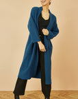 Yumi Teal Knitted Maxi Cardigan With Pockets