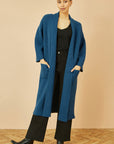 Yumi Teal Knitted Maxi Cardigan With Pockets