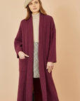 Yumi Burgundy Knitted Maxi Cardigan With Pockets
