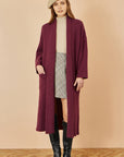 Yumi Burgundy Knitted Maxi Cardigan With Pockets