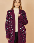 Yumi Burgundy Animal Intarsia Long Cardigan