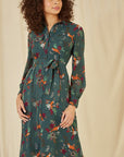 Yumi Recycled Green Fox Print Shirt Midi Dress