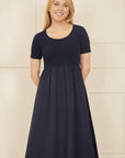 Yumi Navy Jersey Top and Cotton Midi Dress