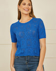 Yumi Blue Cotton Crochet Knitted Top