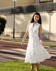 Yumi White Flower Broderie Anglaise Cotton Shirt Dress