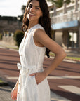 Yumi White Flower Broderie Anglaise Cotton Shirt Dress