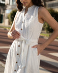 Yumi White Flower Broderie Anglaise Cotton Shirt Dress
