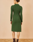 Yumi Green Rib Knit Midi Shirt Dress With Snaffle Belt
