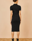 Yumi Black Fitted Rib Knitted Midi Dress With Daisy Buttons