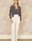 Yumi Navy Striped Sparkle Knitted Cardigan