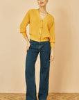 Yumi Mustard Relaxed Fit Cardigan With Stitch Detail