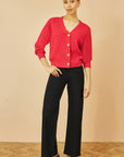 Yumi Red Relaxed Fit Cardigan With Stitch Detail
