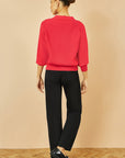 Yumi Red Relaxed Fit Cardigan With Stitch Detail