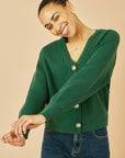 Yumi Green Relaxed Fit Cardigan With Stitch Detail