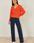 Yumi Orange Relaxed Fit Cardigan With Stitch Detail