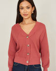 Yumi Rose Pink Relaxed Fit Cardigan With Stitch Detail