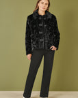 Yumi Black Luxe Textured Faux Fur Jacket With Pockets