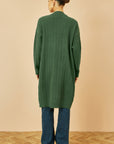 Yumi Green Cable Knit Edge to Edge Long Cardigan With Pockets
