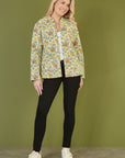 Yumi Yellow Floral Print Reversible Cotton Quilted Jacket